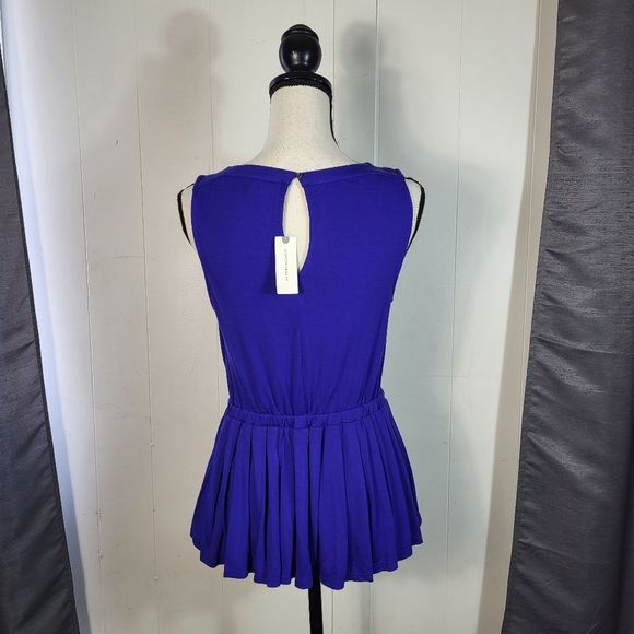 DELETTA Blue Pleated Peplum Scoop Neck Cobara Tops Size Small NWT - Picture 4 of 4